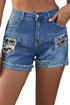 Patchwork Rolled Hem Denim Shorts